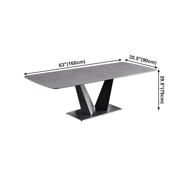 Contemporary Pedestal Dinner Table Stone Dining Table Rectangle for Home Clearhalo ' dining_table' 'Dining Tables & Seating' 'Dining Tables' 'furn' 'furn_dining_table' 'Furniture' 'furniture_dining_table' 'Kitchen & Dining Furniture' 'kitchen&dining_furn' 'kitchen' 'kitchen_dining_table' 4112252