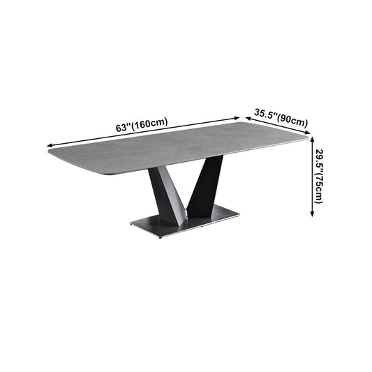 Contemporary Pedestal Dinner Table Stone Dining Table Rectangle for Home