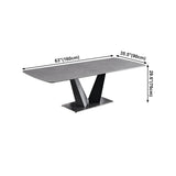Contemporary Pedestal Dinner Table Stone Dining Table Rectangle for Home Clearhalo ' dining_table' 'Dining Tables & Seating' 'Dining Tables' 'furn' 'furn_dining_table' 'Furniture' 'furniture_dining_table' 'Kitchen & Dining Furniture' 'kitchen&dining_furn' 'kitchen' 'kitchen_dining_table' 4112252