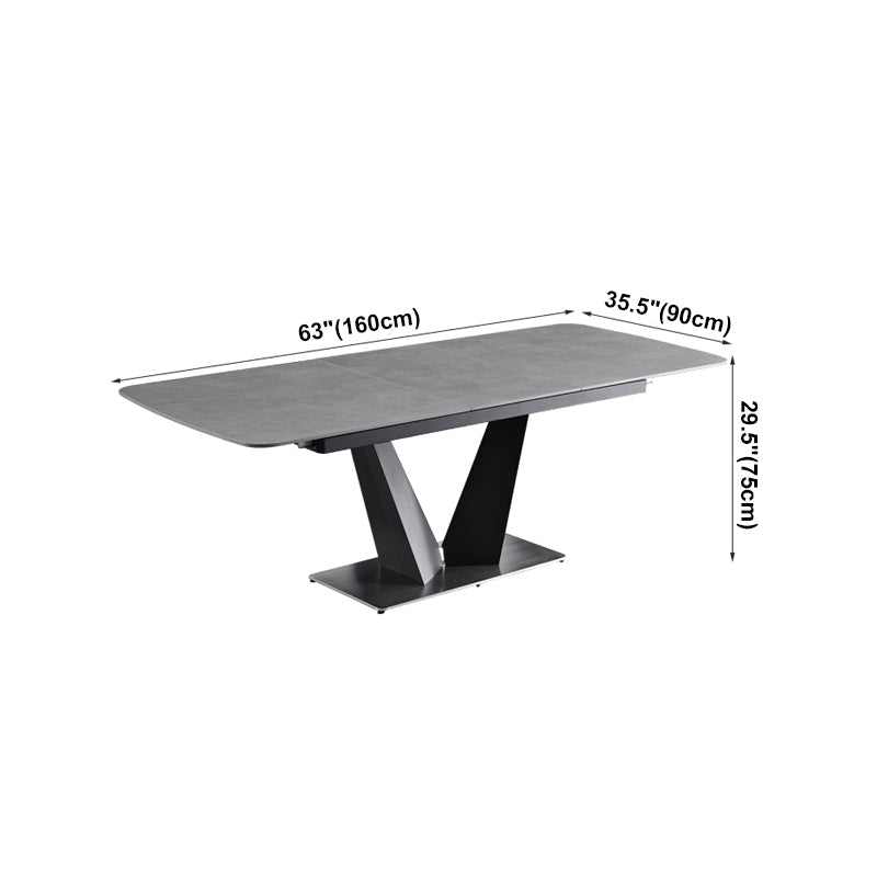 Contemporary Pedestal Dinner Table Stone Dining Table Rectangle for Home Clearhalo ' dining_table' 'Dining Tables & Seating' 'Dining Tables' 'furn' 'furn_dining_table' 'Furniture' 'furniture_dining_table' 'Kitchen & Dining Furniture' 'kitchen&dining_furn' 'kitchen' 'kitchen_dining_table' 4112253