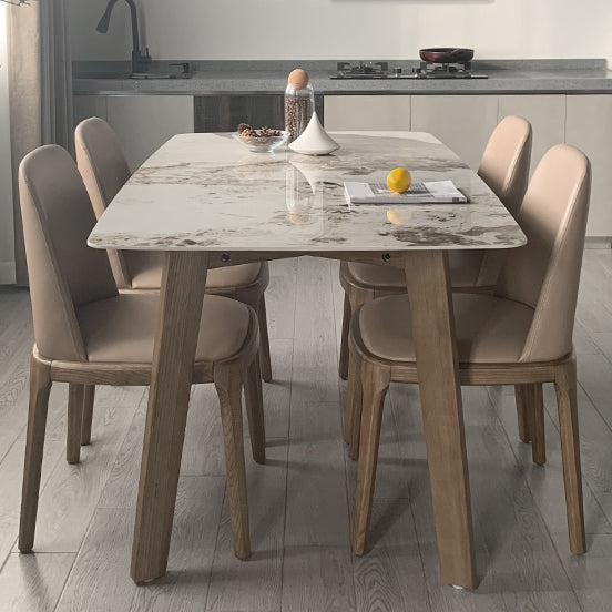 Rectangle 4 Legs Minimalist Table Three-Color Fixed Table of Sintered Stone Brown Without Chairs Clearhalo ' dining_table' 'Dining Tables & Seating' 'Dining Tables' 'furn' 'furn_dining_table' 'Furniture' 'furniture_dining_table' 'Kitchen & Dining Furniture' 'kitchen&dining_furn' 'kitchen' 'kitchen_dining_table' 4112266