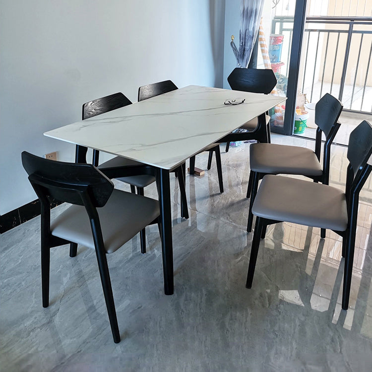 Sintered Stone White Dining Table Minimalist Trestle Base Table for Dining Room Clearhalo ' dining_table' 'Dining Tables & Seating' 'Dining Tables' 'furn' 'furn_dining_table' 'Furniture' 'furniture_dining_table' 'Kitchen & Dining Furniture' 'kitchen&dining_furn' 'kitchen' 'kitchen_dining_table' 4112273