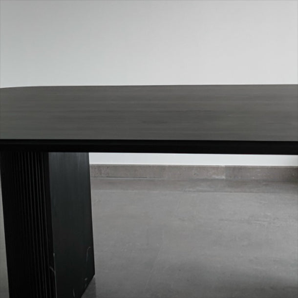 Solid Wood Black Tone Table Simplicity Double Pedestal Table for Dining Room Clearhalo ' dining_table' 'Dining Tables & Seating' 'Dining Tables' 'furn' 'furn_dining_table' 'Furniture' 'furniture_dining_table' 'Kitchen & Dining Furniture' 'kitchen&dining_furn' 'kitchen' 'kitchen_dining_table' 4112291
