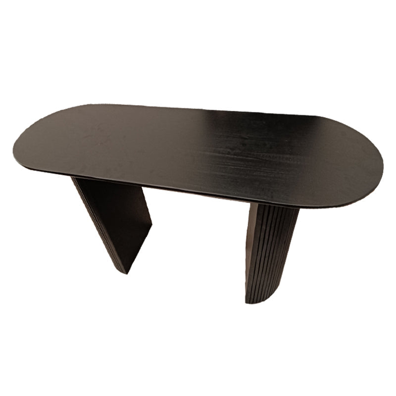 Solid Wood Black Tone Table Simplicity Double Pedestal Table for Dining Room Oval Without Chairs Clearhalo ' dining_table' 'Dining Tables & Seating' 'Dining Tables' 'furn' 'furn_dining_table' 'Furniture' 'furniture_dining_table' 'Kitchen & Dining Furniture' 'kitchen&dining_furn' 'kitchen' 'kitchen_dining_table' 4112292