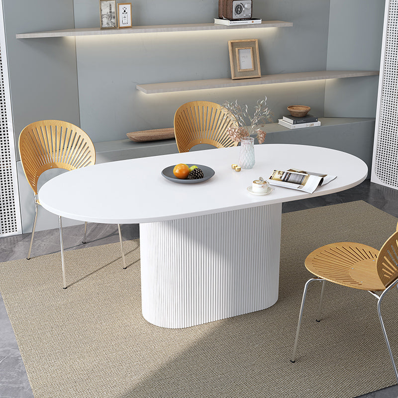 Oval Shape White Tone Table Simplicity Pedestal Table for Dining Room Clearhalo ' dining_table' 'Dining Tables & Seating' 'Dining Tables' 'furn' 'furn_dining_table' 'Furniture' 'furniture_dining_table' 'Kitchen & Dining Furniture' 'kitchen&dining_furn' 'kitchen' 'kitchen_dining_table' 4112305