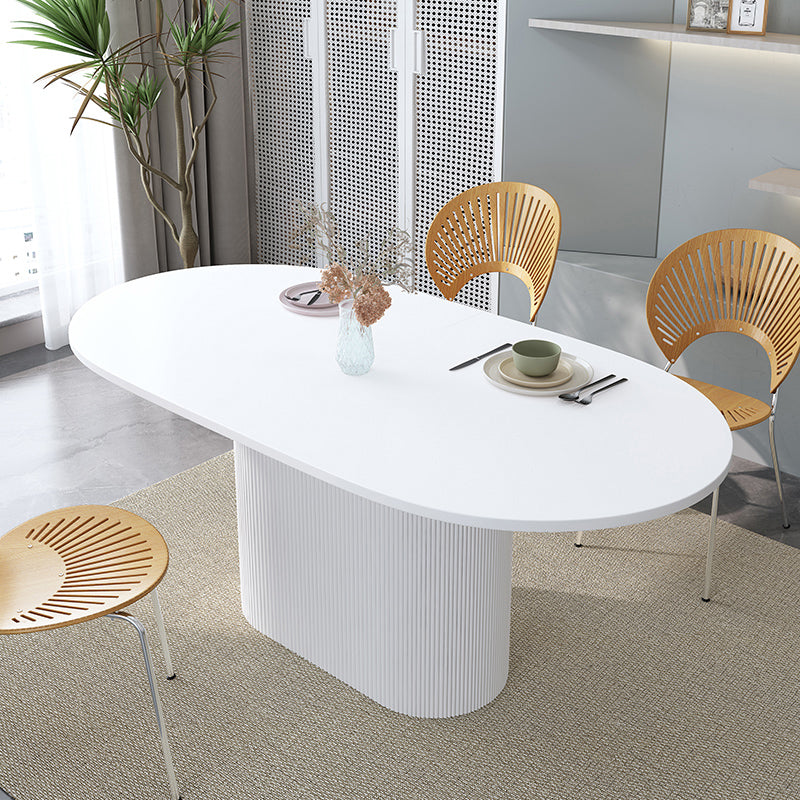 Oval Shape White Tone Table Simplicity Pedestal Table for Dining Room Clearhalo ' dining_table' 'Dining Tables & Seating' 'Dining Tables' 'furn' 'furn_dining_table' 'Furniture' 'furniture_dining_table' 'Kitchen & Dining Furniture' 'kitchen&dining_furn' 'kitchen' 'kitchen_dining_table' 4112306