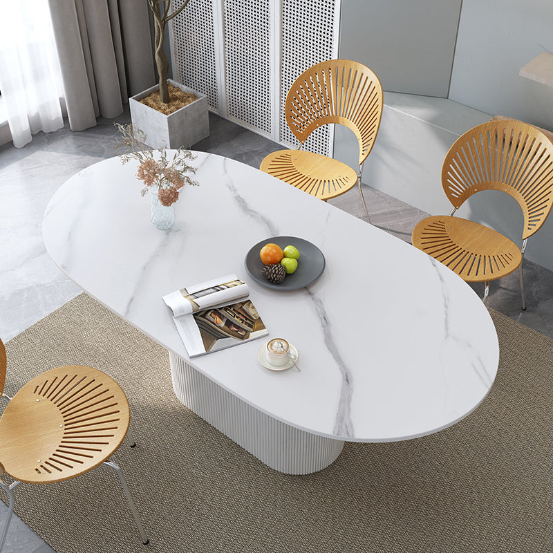 Oval Shape White Tone Table Simplicity Pedestal Table for Dining Room Clearhalo ' dining_table' 'Dining Tables & Seating' 'Dining Tables' 'furn' 'furn_dining_table' 'Furniture' 'furniture_dining_table' 'Kitchen & Dining Furniture' 'kitchen&dining_furn' 'kitchen' 'kitchen_dining_table' 4112307