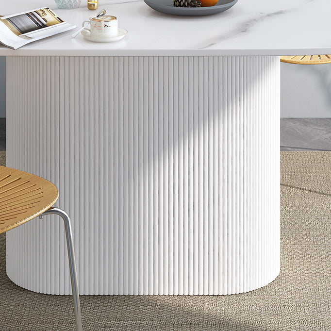 Oval Shape White Tone Table Simplicity Pedestal Table for Dining Room Clearhalo ' dining_table' 'Dining Tables & Seating' 'Dining Tables' 'furn' 'furn_dining_table' 'Furniture' 'furniture_dining_table' 'Kitchen & Dining Furniture' 'kitchen&dining_furn' 'kitchen' 'kitchen_dining_table' 4112310