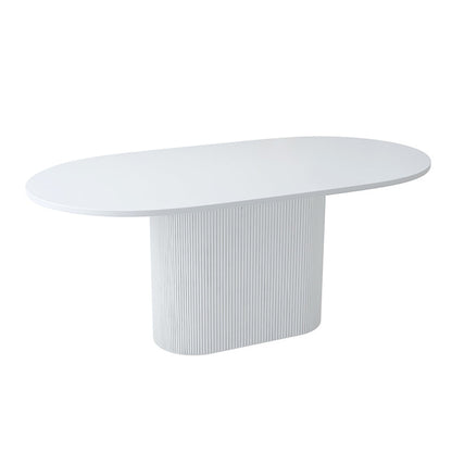Oval Shape White Tone Table Simplicity Pedestal Table for Dining Room Wood Without Chairs Clearhalo ' dining_table' 'Dining Tables & Seating' 'Dining Tables' 'furn' 'furn_dining_table' 'Furniture' 'furniture_dining_table' 'Kitchen & Dining Furniture' 'kitchen&dining_furn' 'kitchen' 'kitchen_dining_table' 4112313