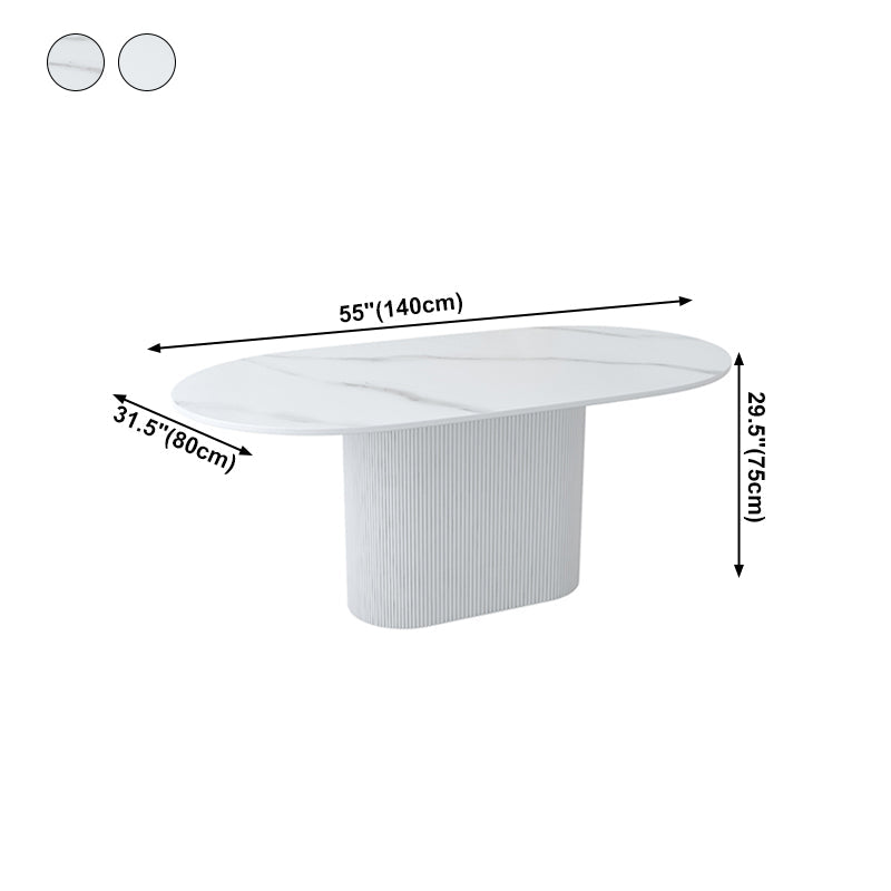 Oval Shape White Tone Table Simplicity Pedestal Table for Dining Room Clearhalo ' dining_table' 'Dining Tables & Seating' 'Dining Tables' 'furn' 'furn_dining_table' 'Furniture' 'furniture_dining_table' 'Kitchen & Dining Furniture' 'kitchen&dining_furn' 'kitchen' 'kitchen_dining_table' 4112314