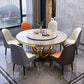 Glam Marble Round Dining Table Standard Kitchen Dining Table with Pedestal Base Clearhalo ' dining_table' 'Dining Tables & Seating' 'Dining Tables' 'furn' 'furn_dining_table' 'Furniture' 'furniture_dining_table' 'Kitchen & Dining Furniture' 'kitchen&dining_furn' 'kitchen' 'kitchen_dining_table' 4112329