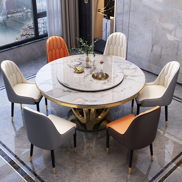 Glam Marble Round Dining Table Standard Kitchen Dining Table with Pedestal Base Clearhalo ' dining_table' 'Dining Tables & Seating' 'Dining Tables' 'furn' 'furn_dining_table' 'Furniture' 'furniture_dining_table' 'Kitchen & Dining Furniture' 'kitchen&dining_furn' 'kitchen' 'kitchen_dining_table' 4112332