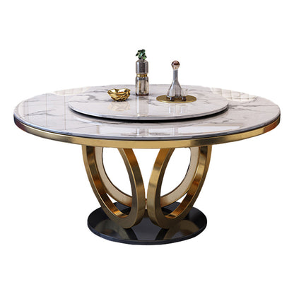 Glam Marble Round Dining Table Standard Kitchen Dining Table with Pedestal Base White Without Chairs Clearhalo ' dining_table' 'Dining Tables & Seating' 'Dining Tables' 'furn' 'furn_dining_table' 'Furniture' 'furniture_dining_table' 'Kitchen & Dining Furniture' 'kitchen&dining_furn' 'kitchen' 'kitchen_dining_table' 4112333