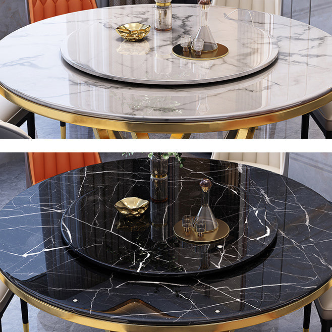 Glam Marble Round Dining Table Standard Kitchen Dining Table with Pedestal Base Clearhalo ' dining_table' 'Dining Tables & Seating' 'Dining Tables' 'furn' 'furn_dining_table' 'Furniture' 'furniture_dining_table' 'Kitchen & Dining Furniture' 'kitchen&dining_furn' 'kitchen' 'kitchen_dining_table' 4112337