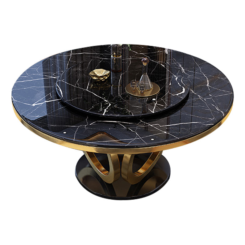 Glam Marble Round Dining Table Standard Kitchen Dining Table with Pedestal Base Black Without Chairs Clearhalo ' dining_table' 'Dining Tables & Seating' 'Dining Tables' 'furn' 'furn_dining_table' 'Furniture' 'furniture_dining_table' 'Kitchen & Dining Furniture' 'kitchen&dining_furn' 'kitchen' 'kitchen_dining_table' 4112338