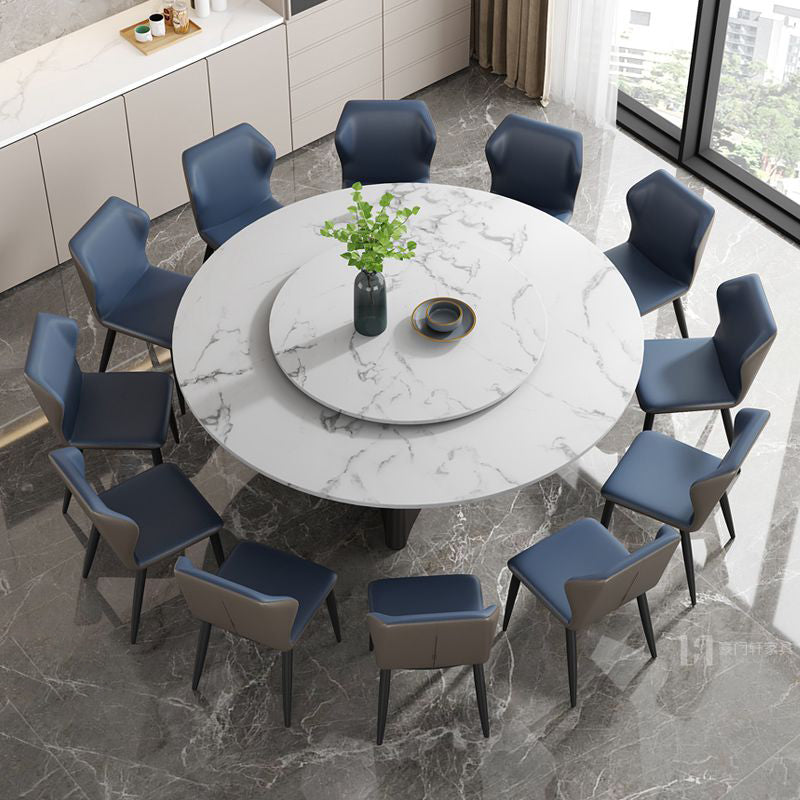 Round Pedestal Home Furniture Simple Style Marble Dining Room Collection with Turntable Clearhalo ' dining_table' 'Dining Tables & Seating' 'Dining Tables' 'furn' 'furn_dining_table' 'Furniture' 'furniture_dining_table' 'Kitchen & Dining Furniture' 'kitchen&dining_furn' 'kitchen' 'kitchen_dining_table' 4112359
