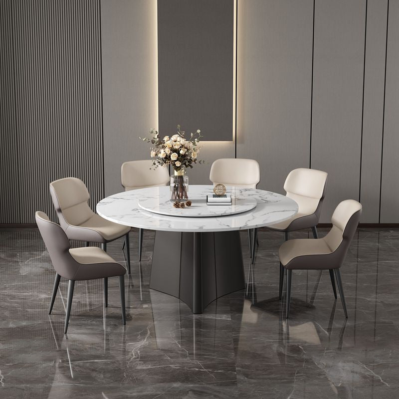 Round Pedestal Home Furniture Simple Style Marble Dining Room Collection with Turntable Clearhalo ' dining_table' 'Dining Tables & Seating' 'Dining Tables' 'furn' 'furn_dining_table' 'Furniture' 'furniture_dining_table' 'Kitchen & Dining Furniture' 'kitchen&dining_furn' 'kitchen' 'kitchen_dining_table' 4112361