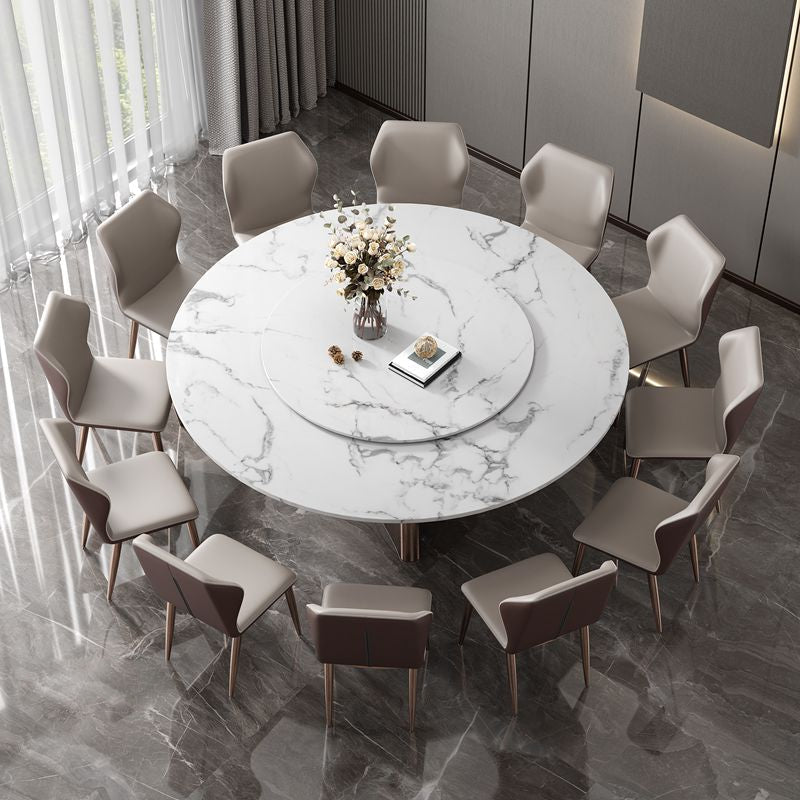 Round Pedestal Home Furniture Simple Style Marble Dining Room Collection with Turntable Clearhalo ' dining_table' 'Dining Tables & Seating' 'Dining Tables' 'furn' 'furn_dining_table' 'Furniture' 'furniture_dining_table' 'Kitchen & Dining Furniture' 'kitchen&dining_furn' 'kitchen' 'kitchen_dining_table' 4112366