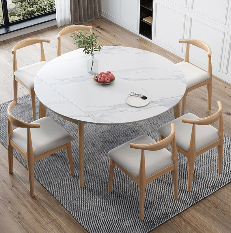 Modern White Round Shape Table Sintered Stone Top Standard Dining Table for Kitchen Clearhalo ' dining_table' 'Dining Tables & Seating' 'Dining Tables' 'furn' 'furn_dining_table' 'Furniture' 'furniture_dining_table' 'Kitchen & Dining Furniture' 'kitchen&dining_furn' 'kitchen' 'kitchen_dining_table' 4112370