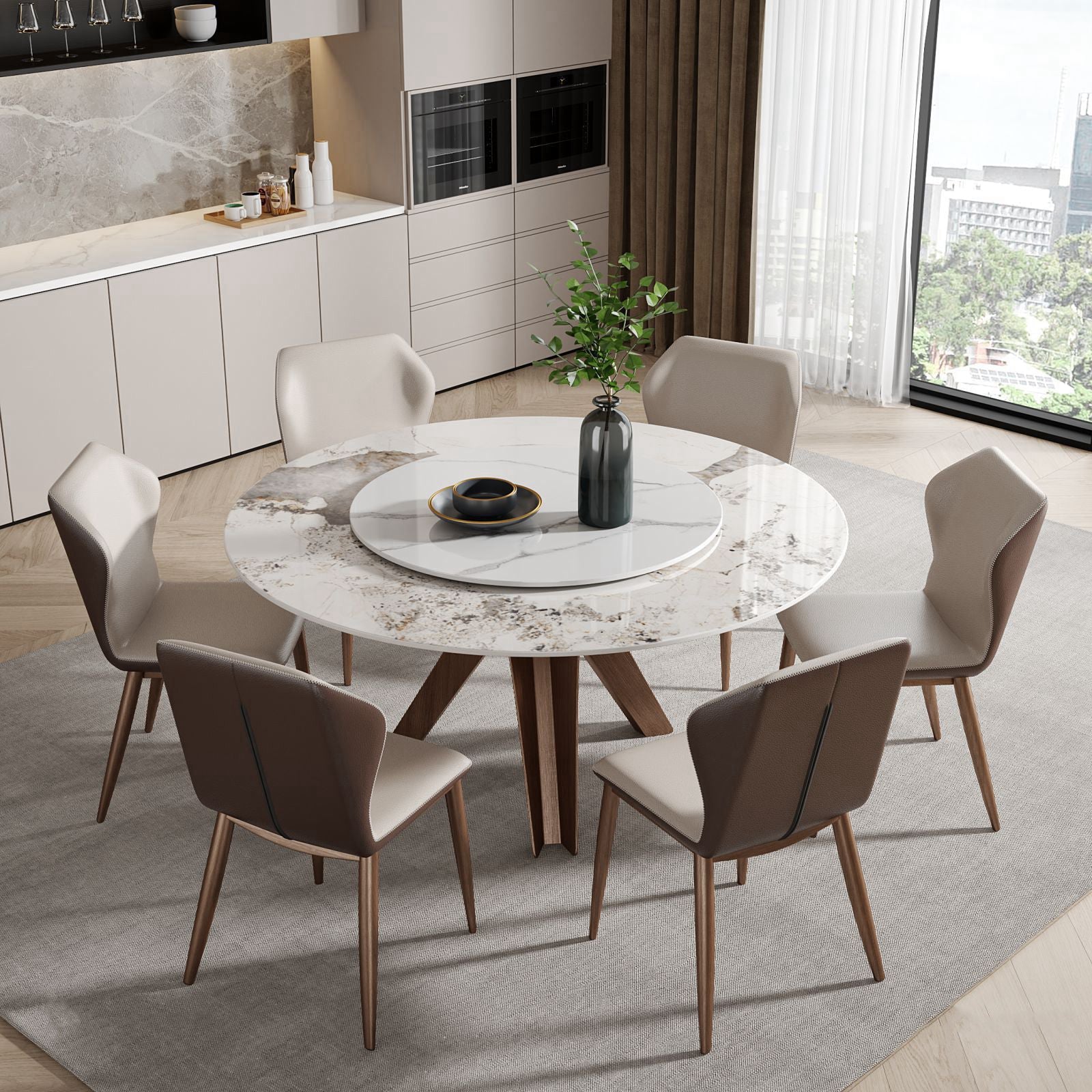 Round Stone Furniture Luxury Style Tripod Base Dining Room Collection with Turntable Clearhalo ' dining_table' 'Dining Tables & Seating' 'Dining Tables' 'furn' 'furn_dining_table' 'Furniture' 'furniture_dining_table' 'Kitchen & Dining Furniture' 'kitchen&dining_furn' 'kitchen' 'kitchen_dining_table' 4112395