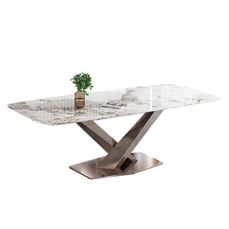 Glam Standard Dining Table Sintered Stone Top Rectangle Dining Table for Kitchen Pandora Gold Without Chairs Clearhalo ' dining_table' 'Dining Tables & Seating' 'Dining Tables' 'furn' 'furn_dining_table' 'Furniture' 'furniture_dining_table' 'Kitchen & Dining Furniture' 'kitchen&dining_furn' 'kitchen' 'kitchen_dining_table' 4112417