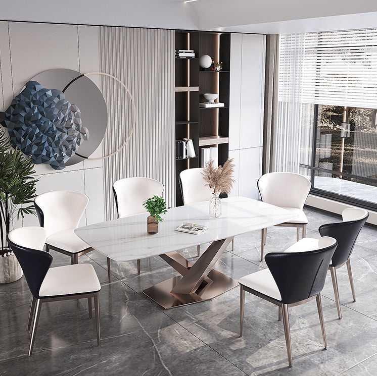 Glam Standard Dining Table Sintered Stone Top Rectangle Dining Table for Kitchen Clearhalo ' dining_table' 'Dining Tables & Seating' 'Dining Tables' 'furn' 'furn_dining_table' 'Furniture' 'furniture_dining_table' 'Kitchen & Dining Furniture' 'kitchen&dining_furn' 'kitchen' 'kitchen_dining_table' 4112418