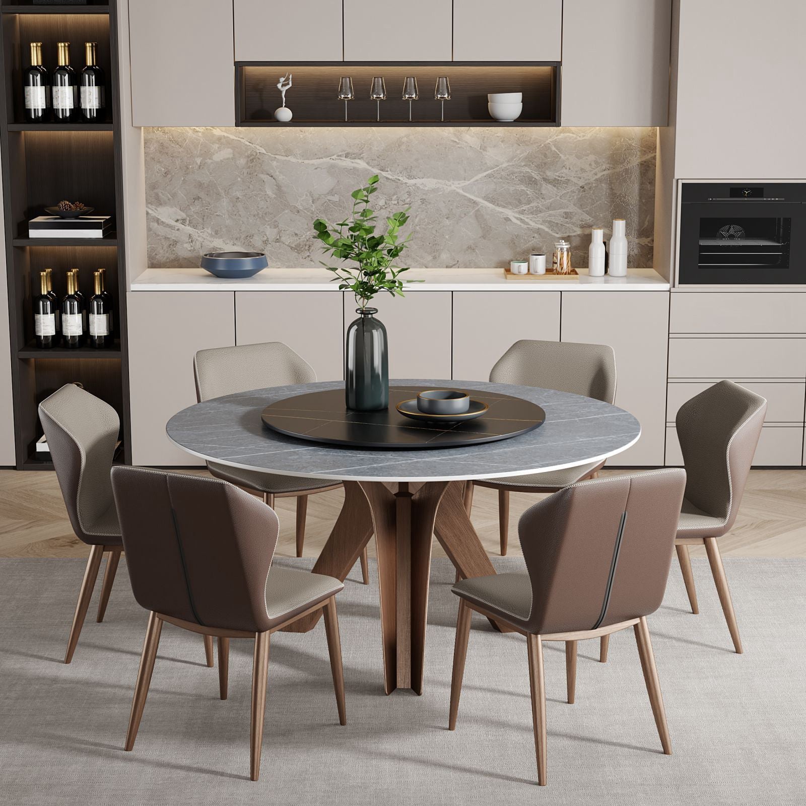 Round Furniture Luxury Style Stone Tripod Base Dinner Table with Turntable Clearhalo ' dining_table' 'Dining Tables & Seating' 'Dining Tables' 'furn' 'furn_dining_table' 'Furniture' 'furniture_dining_table' 'Kitchen & Dining Furniture' 'kitchen&dining_furn' 'kitchen' 'kitchen_dining_table' 4112422