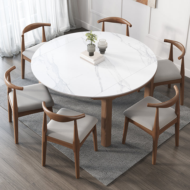 Contemporary Round Extendable Dining Table Sintered Stone Dining Table for Kitchen Clearhalo ' dining_table' 'Dining Tables & Seating' 'Dining Tables' 'furn' 'furn_dining_table' 'Furniture' 'furniture_dining_table' 'Kitchen & Dining Furniture' 'kitchen&dining_furn' 'kitchen' 'kitchen_dining_table' 4112434