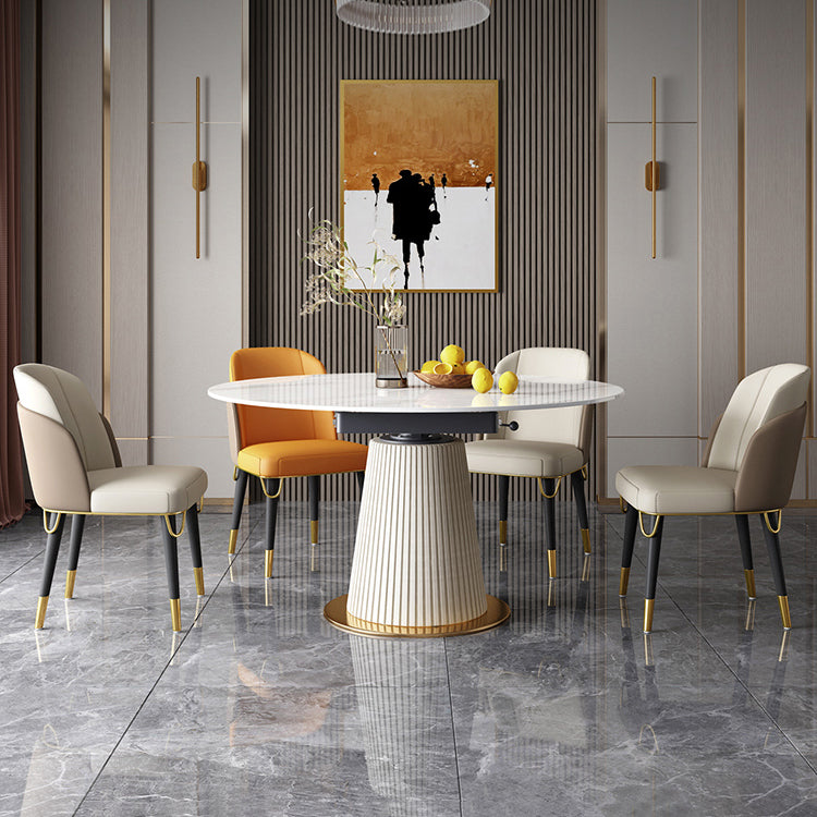 Round Dining Site Table Traditional Luxury Dinner Room Table with Drop Leaf Clearhalo ' dining_table' 'Dining Tables & Seating' 'Dining Tables' 'furn' 'furn_dining_table' 'Furniture' 'furniture_dining_table' 'Kitchen & Dining Furniture' 'kitchen&dining_furn' 'kitchen' 'kitchen_dining_table' 4112488