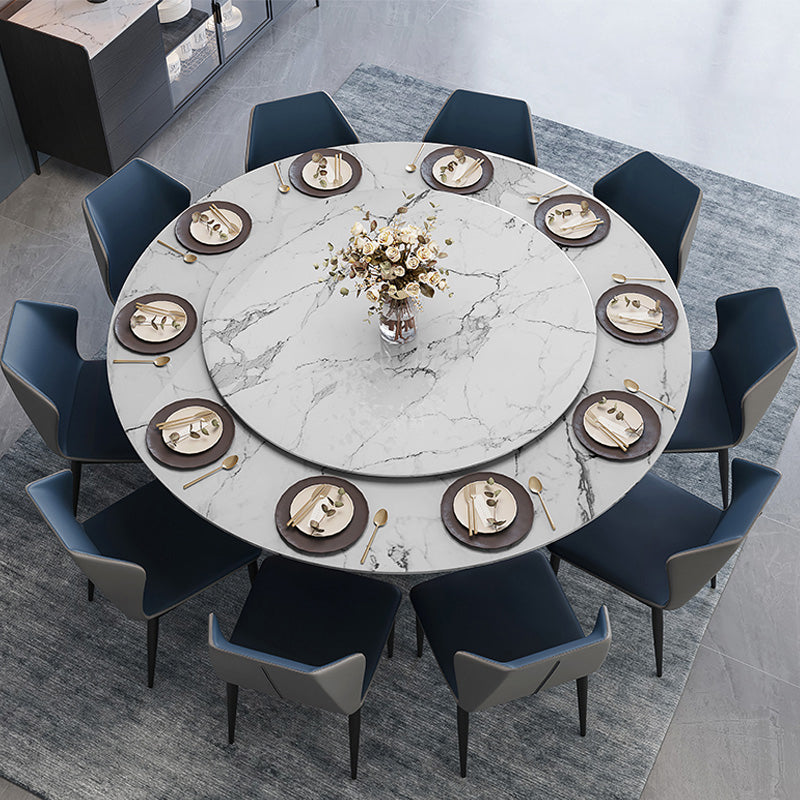 Contemporary Style Marble Table Round Pedestal Base Dining Table with Turntable Clearhalo ' dining_table' 'Dining Tables & Seating' 'Dining Tables' 'furn' 'furn_dining_table' 'Furniture' 'furniture_dining_table' 'Kitchen & Dining Furniture' 'kitchen&dining_furn' 'kitchen' 'kitchen_dining_table' 4112576