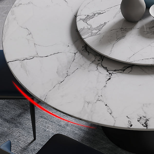 Contemporary Style Marble Table Round Pedestal Base Dining Table with Turntable Clearhalo ' dining_table' 'Dining Tables & Seating' 'Dining Tables' 'furn' 'furn_dining_table' 'Furniture' 'furniture_dining_table' 'Kitchen & Dining Furniture' 'kitchen&dining_furn' 'kitchen' 'kitchen_dining_table' 4112581