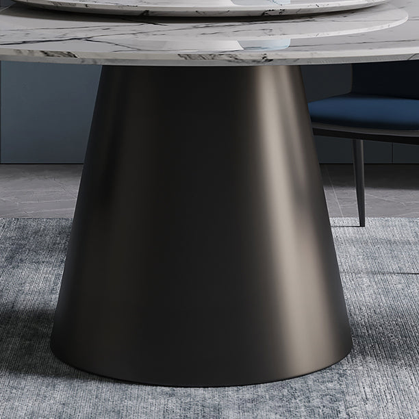 Contemporary Style Marble Table Round Pedestal Base Dining Table with Turntable Clearhalo ' dining_table' 'Dining Tables & Seating' 'Dining Tables' 'furn' 'furn_dining_table' 'Furniture' 'furniture_dining_table' 'Kitchen & Dining Furniture' 'kitchen&dining_furn' 'kitchen' 'kitchen_dining_table' 4112583