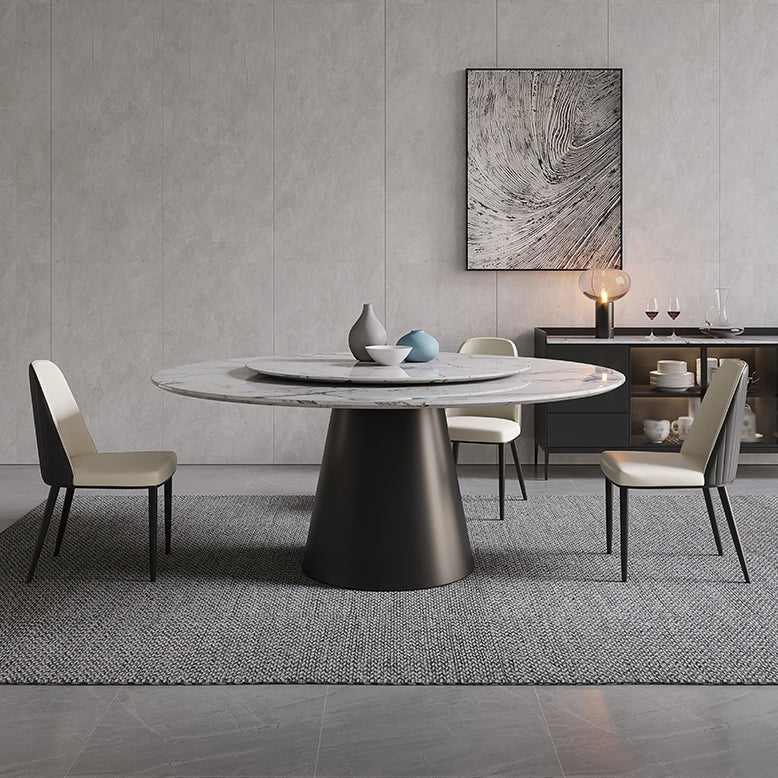 Contemporary Style Marble Table Round Pedestal Base Dining Table with Turntable Clearhalo ' dining_table' 'Dining Tables & Seating' 'Dining Tables' 'furn' 'furn_dining_table' 'Furniture' 'furniture_dining_table' 'Kitchen & Dining Furniture' 'kitchen&dining_furn' 'kitchen' 'kitchen_dining_table' 4112584