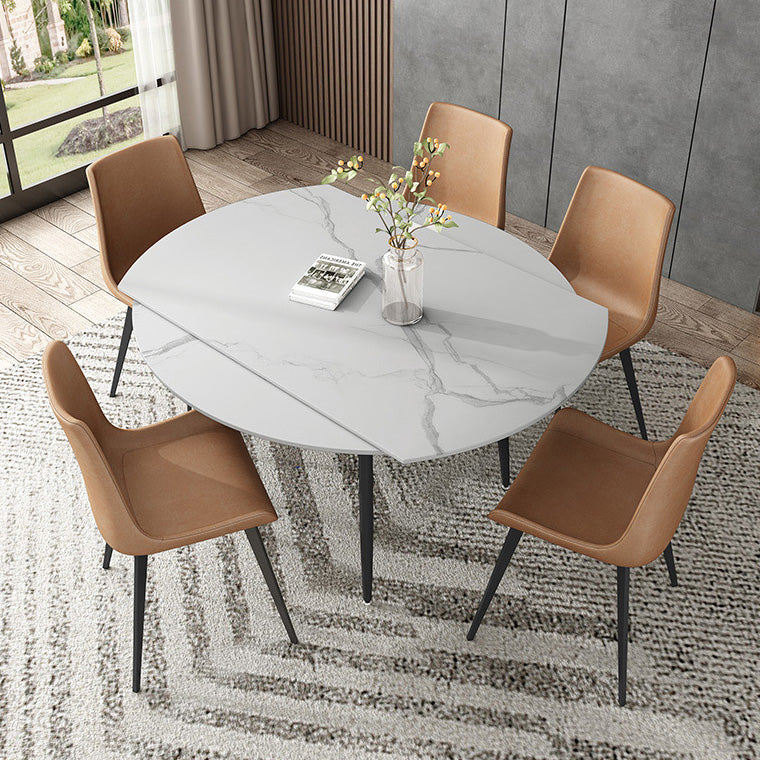 Simplicity Style Round Stone Table Drop-Leaf Dinner Table ,51"L x 51"W x 29.5"H Clearhalo 'Dining Tables & Seating' 'Dining Tables' 'dining_table' 'furn' 'furn_dining_table' 'Furniture' 'Kitchen & Dining Furniture' 4112614_802a16d6-aabf-4fd1-9e44-3b74452600a5