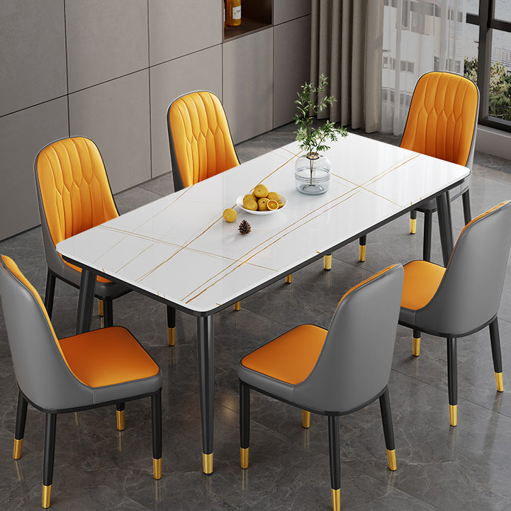 Industrial Standard Sintered Stone Table Rectangle Kitchen Dining Table with 4 Legs Base White Gold Without Chairs Clearhalo ' dining_table' 'Dining Tables & Seating' 'Dining Tables' 'furn' 'furn_dining_table' 'Furniture' 'furniture_dining_table' 'Kitchen & Dining Furniture' 'kitchen&dining_furn' 'kitchen' 'kitchen_dining_table' 4112618