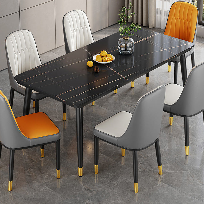 Industrial Standard Sintered Stone Table Rectangle Kitchen Dining Table with 4 Legs Base Black Gold Without Chairs Clearhalo ' dining_table' 'Dining Tables & Seating' 'Dining Tables' 'furn' 'furn_dining_table' 'Furniture' 'furniture_dining_table' 'Kitchen & Dining Furniture' 'kitchen&dining_furn' 'kitchen' 'kitchen_dining_table' 4112621