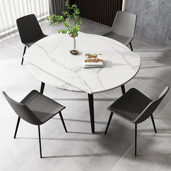 Round 4-foot Dining Site Table Simplicity Style Stone Drop-Leaf Dinette Table for Home Clearhalo ' dining_table' 'Dining Tables & Seating' 'Dining Tables' 'Furniture' 'furniture_dining_table' 'Kitchen & Dining Furniture' 'kitchen&dining_furn' 'kitchen' 'kitchen_dining_table' 4112643