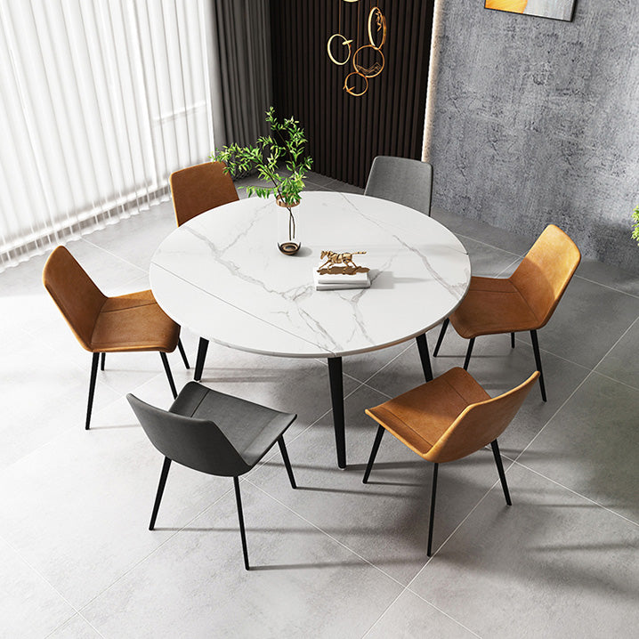 Round 4-foot Dining Site Table Simplicity Style Stone Drop-Leaf Dinette Table for Home Clearhalo ' dining_table' 'Dining Tables & Seating' 'Dining Tables' 'Furniture' 'furniture_dining_table' 'Kitchen & Dining Furniture' 'kitchen&dining_furn' 'kitchen' 'kitchen_dining_table' 4112647