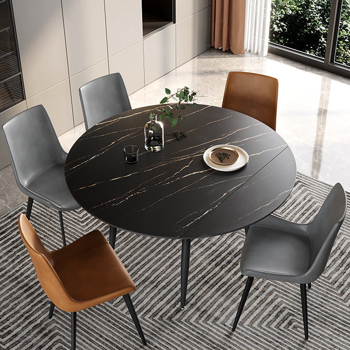Round Dining Site Table Simplicity Style Stone Dinette Table with Drop-Leaf Black Clearhalo ' dining_table' 'Dining Tables & Seating' 'Dining Tables' 'Furniture' 'furniture_dining_table' 'Kitchen & Dining Furniture' 'kitchen&dining_furn' 'kitchen' 'kitchen_dining_table' 4112652