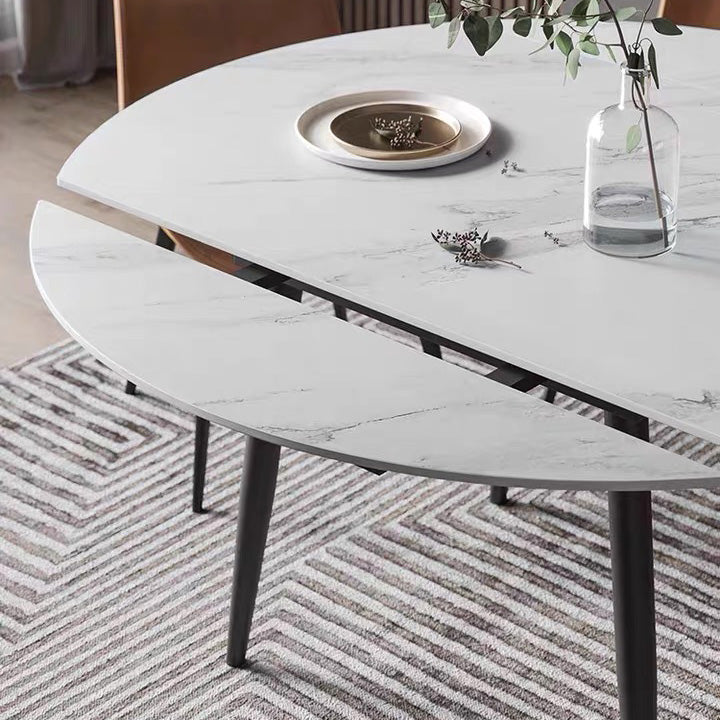 Round Dining Site Table Simplicity Style Stone Dinette Table with Drop-Leaf Clearhalo ' dining_table' 'Dining Tables & Seating' 'Dining Tables' 'Furniture' 'furniture_dining_table' 'Kitchen & Dining Furniture' 'kitchen&dining_furn' 'kitchen' 'kitchen_dining_table' 4112655