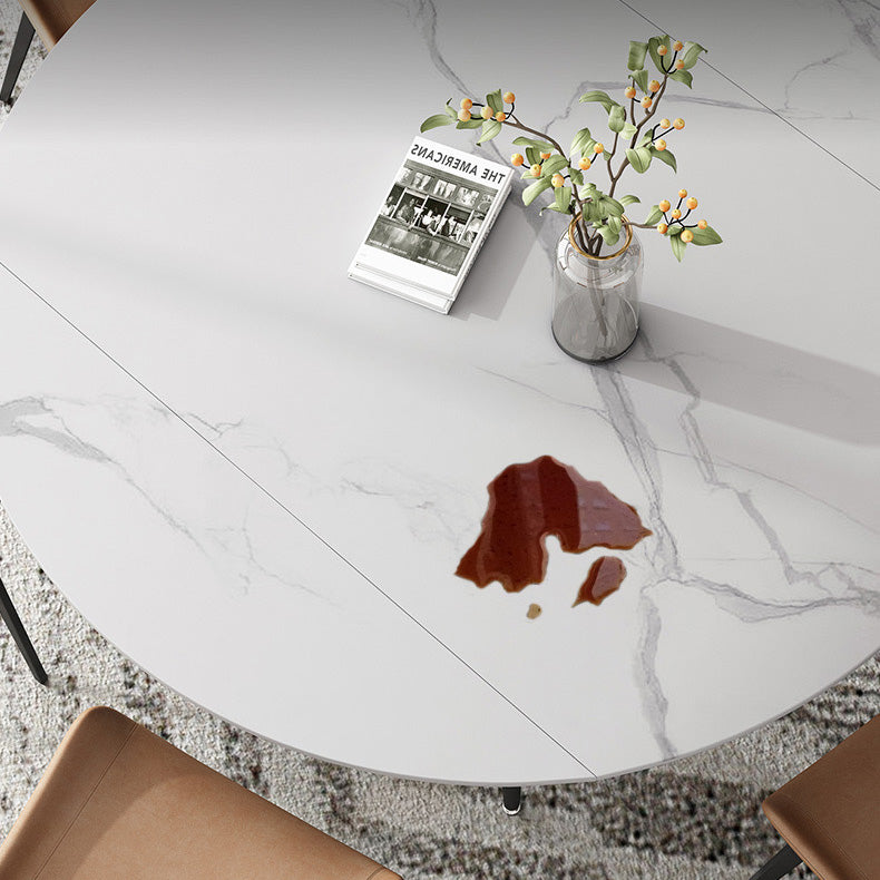 Round Dining Site Table Simplicity Style Stone Dinette Table with Drop-Leaf Clearhalo ' dining_table' 'Dining Tables & Seating' 'Dining Tables' 'Furniture' 'furniture_dining_table' 'Kitchen & Dining Furniture' 'kitchen&dining_furn' 'kitchen' 'kitchen_dining_table' 4112657