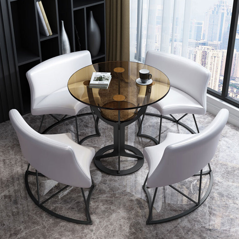 Modern Style Glass Dining Table Black Round Dinner Table with Pedestal Base Clearhalo ' dining_table' 'Dining Tables & Seating' 'Dining Tables' 'furn' 'furn_dining_table' 'Furniture' 'furniture_dining_table' 'Kitchen & Dining Furniture' 'kitchen&dining_furn' 'kitchen' 'kitchen_dining_table' 4112665