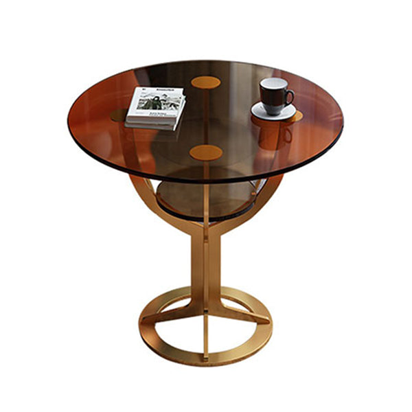 Modern Style Glass Dining Table Black Round Dinner Table with Pedestal Base Gold Without Chairs Clearhalo ' dining_table' 'Dining Tables & Seating' 'Dining Tables' 'furn' 'furn_dining_table' 'Furniture' 'furniture_dining_table' 'Kitchen & Dining Furniture' 'kitchen&dining_furn' 'kitchen' 'kitchen_dining_table' 4112666