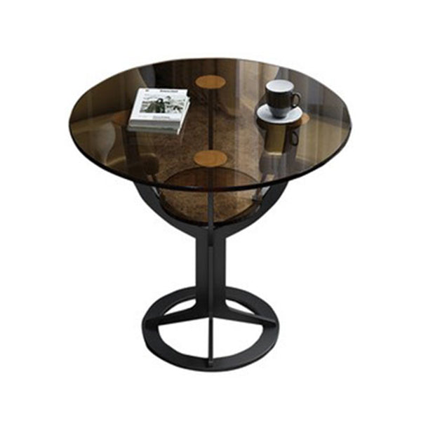 Modern Style Glass Dining Table Black Round Dinner Table with Pedestal Base Black Without Chairs Clearhalo ' dining_table' 'Dining Tables & Seating' 'Dining Tables' 'furn' 'furn_dining_table' 'Furniture' 'furniture_dining_table' 'Kitchen & Dining Furniture' 'kitchen&dining_furn' 'kitchen' 'kitchen_dining_table' 4112670