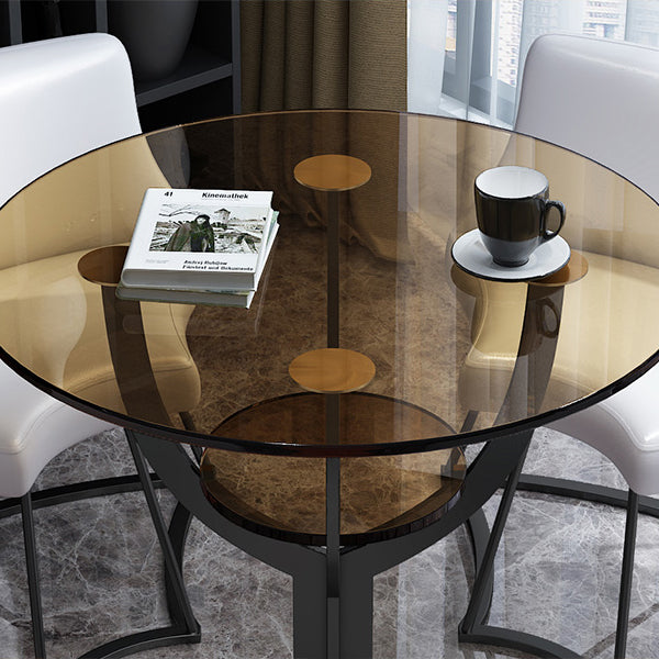 Modern Style Glass Dining Table Black Round Dinner Table with Pedestal Base Clearhalo ' dining_table' 'Dining Tables & Seating' 'Dining Tables' 'furn' 'furn_dining_table' 'Furniture' 'furniture_dining_table' 'Kitchen & Dining Furniture' 'kitchen&dining_furn' 'kitchen' 'kitchen_dining_table' 4112671