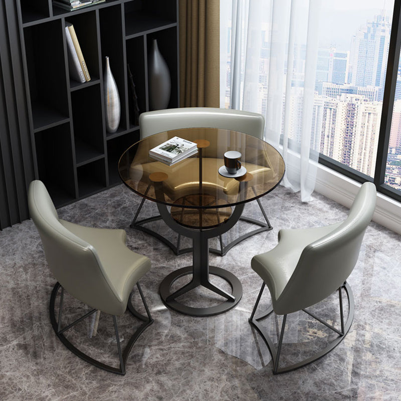 Modern Style Glass Dining Table Black Round Dinner Table with Pedestal Base Clearhalo ' dining_table' 'Dining Tables & Seating' 'Dining Tables' 'furn' 'furn_dining_table' 'Furniture' 'furniture_dining_table' 'Kitchen & Dining Furniture' 'kitchen&dining_furn' 'kitchen' 'kitchen_dining_table' 4112676