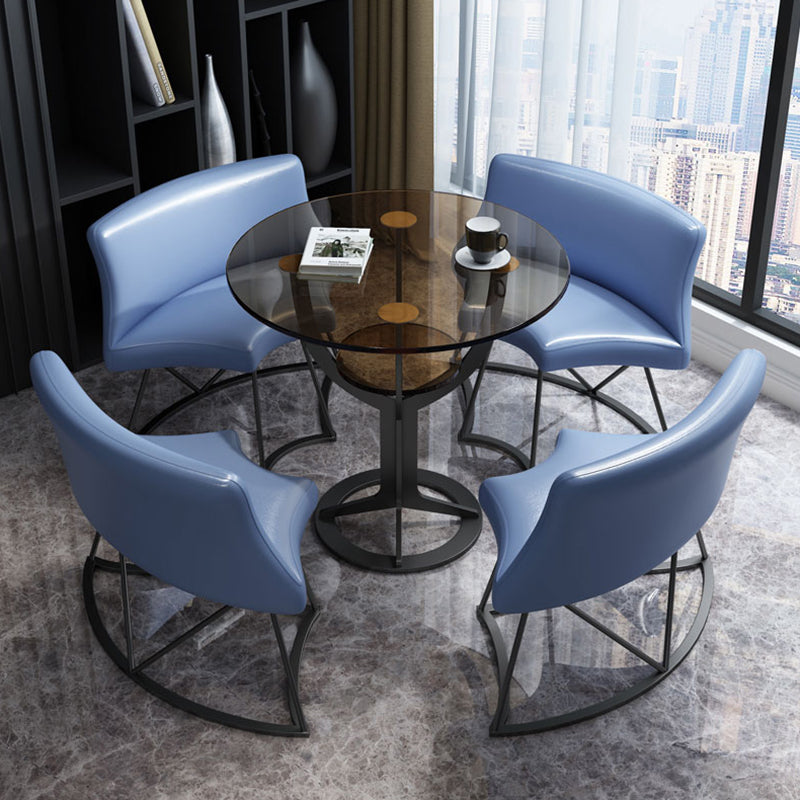 Modern Style Glass Dining Table Black Round Dinner Table with Pedestal Base Clearhalo ' dining_table' 'Dining Tables & Seating' 'Dining Tables' 'furn' 'furn_dining_table' 'Furniture' 'furniture_dining_table' 'Kitchen & Dining Furniture' 'kitchen&dining_furn' 'kitchen' 'kitchen_dining_table' 4112678