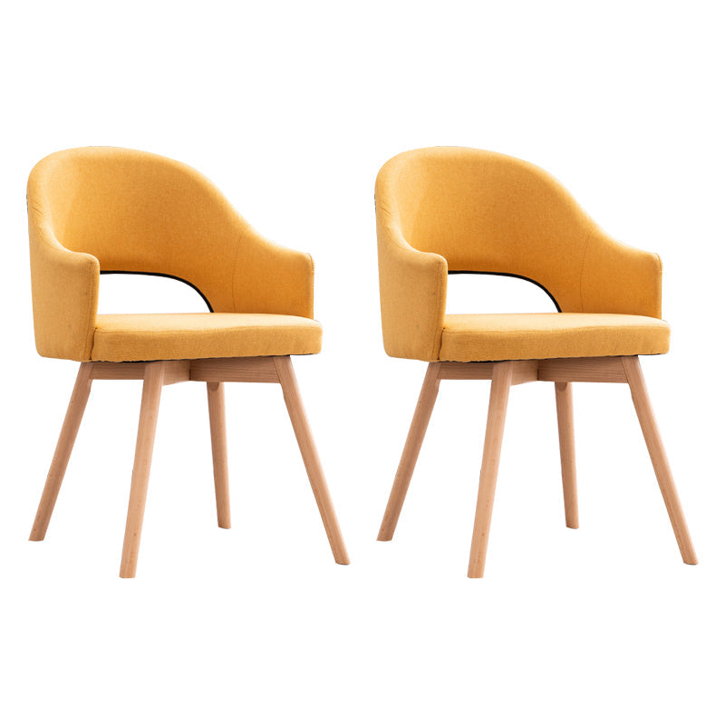 Scandinavian Restaurant Open Back Arm Chair Matte Finish Upholstered (Set of 2) Yellow Clearhalo ' kitchen&dining_furn' 'Dining Chairs' 'Dining Tables & Seating' 'dining_chair' 'furn' 'furn_dining_chair' 'Furniture' 'furniture_dining_chair' 'Kitchen & Dining Furniture' 'kitchen' 4117677
