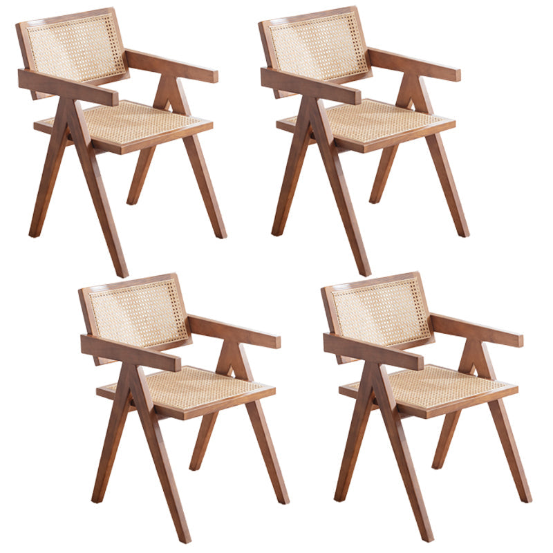 Traditional Wood Dining Chair Coffee Shop Cane Back Dining Chair with Arm Walnut 4 Piece Set Clearhalo ' kitchen&dining_furn' 'Dining Chairs' 'Dining Tables & Seating' 'dining_chair' 'furn' 'furn_dining_chair' 'Furniture' 'furniture_dining_chair' 'Kitchen & Dining Furniture' 'kitchen' 4117713