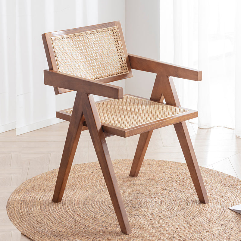 Traditional Wood Dining Chair Coffee Shop Cane Back Dining Chair with Arm Walnut 1 Piece Clearhalo ' kitchen&dining_furn' 'Dining Chairs' 'Dining Tables & Seating' 'dining_chair' 'furn' 'furn_dining_chair' 'Furniture' 'furniture_dining_chair' 'Kitchen & Dining Furniture' 'kitchen' 4117714